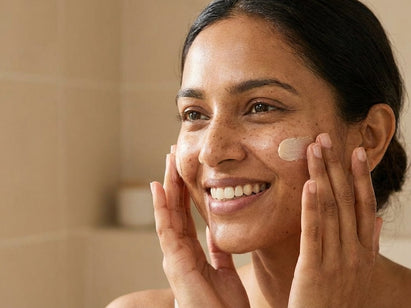 woman applying sunscreen to face