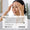 Asian woman applying moisturizer to her forehead with both hands in a bathroom setting, a customer review in the foreground.