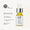 Dropper bottle with yellow liquid and silver top, beside text about the product's benefits, on a white background.
