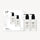 Two pairs of white pump bottles, different sizes, on a white background with citrus fruit sketches. image